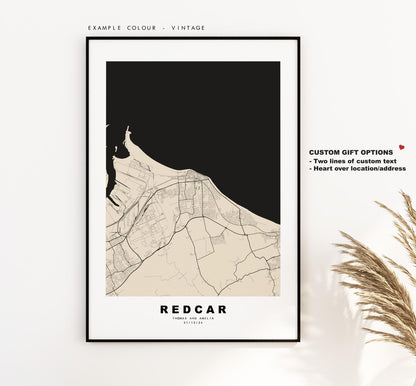 Redcar Map Print - Minimalist City Map Poster - Map Art - UK - Redcar Print - Redcar, Yorkshire - Different Colours Available