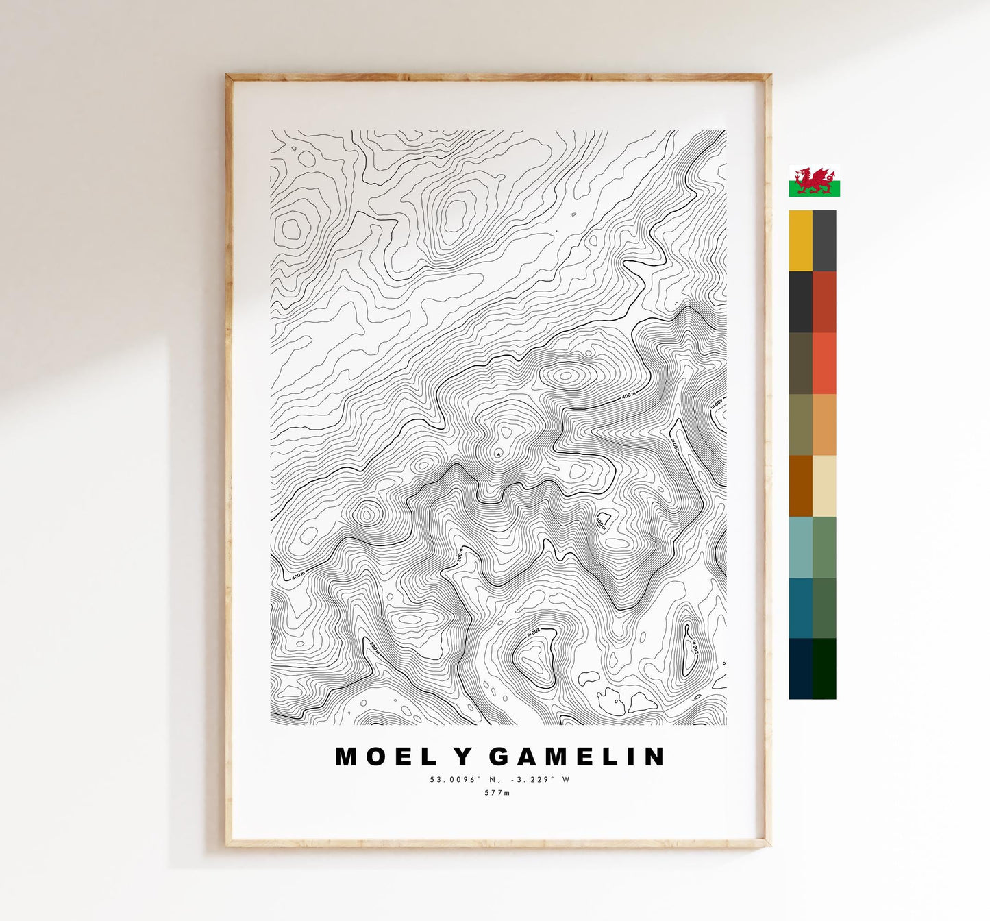 Moel y Gamelin Print - Contour Map - Clwydian Hills - Wales - Topographic Map - Print - Poster - Wall Art - Moel y Gamelin - Llantysilio
