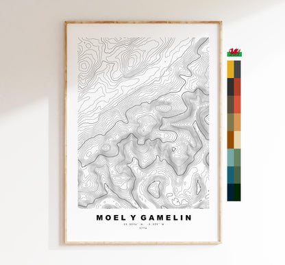 Moel y Gamelin Print - Contour Map - Clwydian Hills - Wales - Topographic Map - Print - Poster - Wall Art - Moel y Gamelin - Llantysilio