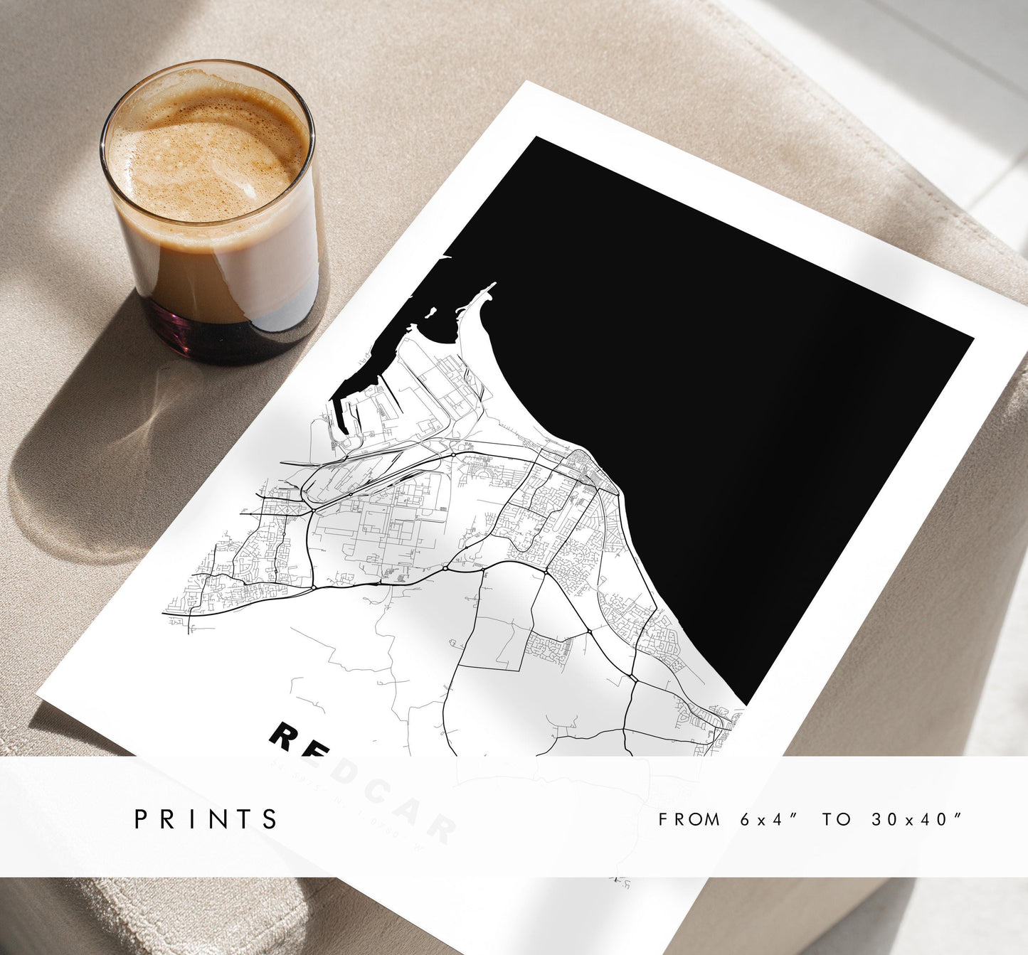 Redcar Map Print - Minimalist City Map Poster - Map Art - UK - Redcar Print - Redcar, Yorkshire - Different Colours Available