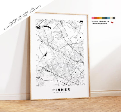 Pinner Map Print - Minimalist City Map Poster - Map Art - UK - Pinner Print - Pinner, London - Different Colours Available