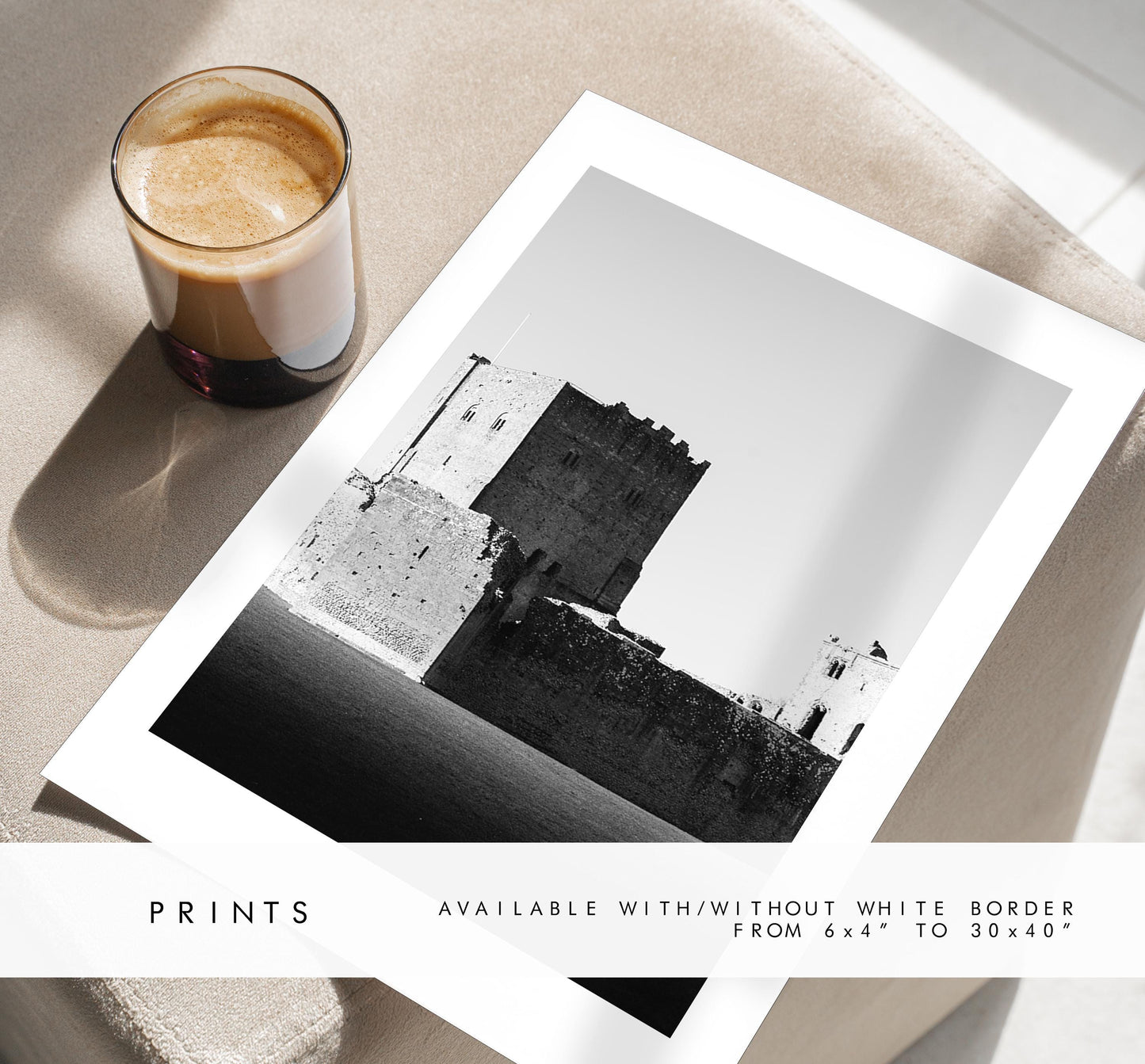Portchester Castle Photography Print - Hampshire Photography Prints - Wall Art -  Frame and Canvas Options - Black and White - Portrait - UK