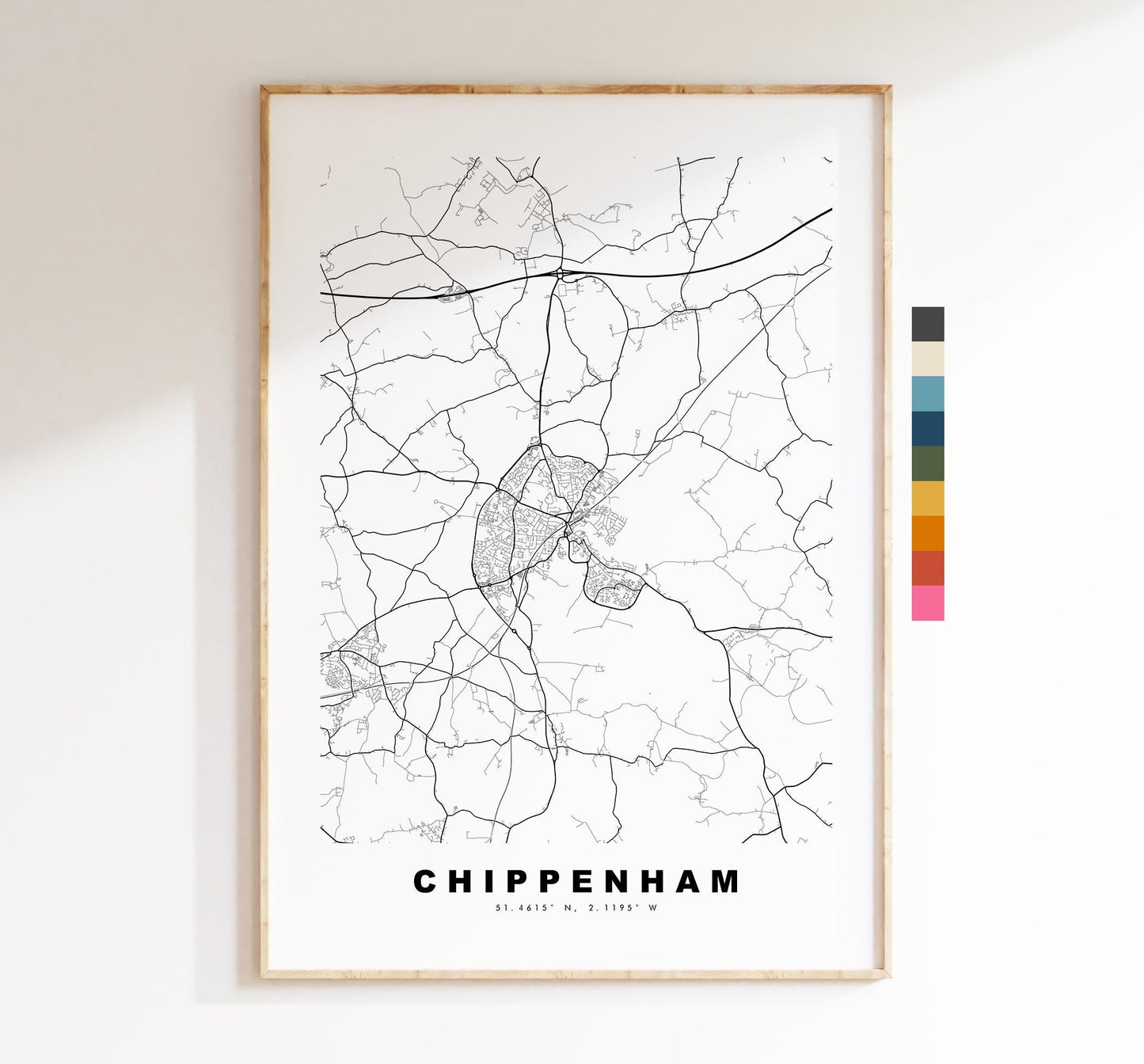 Chippenham Map Print - Minimalist City Map Poster - Map Art - UK - Chippenham Print - Chippenham, Wiltshire - Different Colours Available