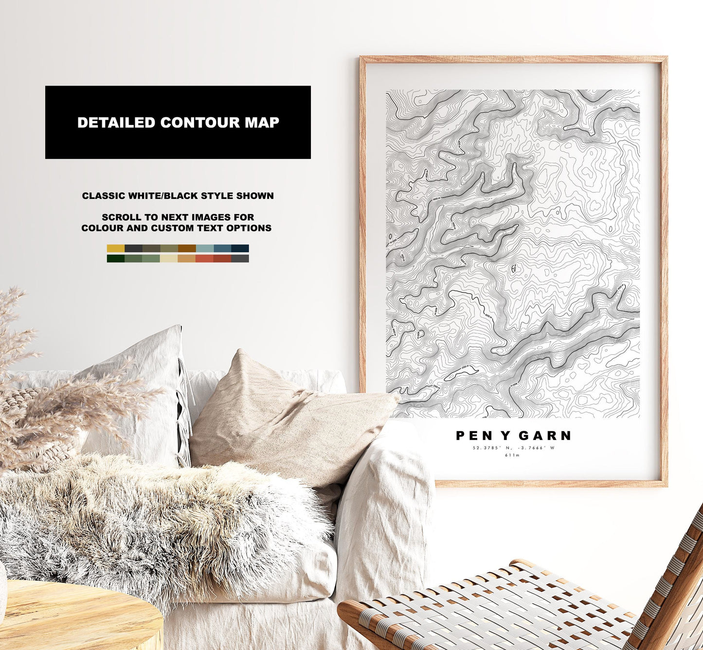 Pen y Garn Map Print - Contour Map - Pen y Garn Poster - Wales - Topographic Map - Print - Poster - Wall Art - Cambrian Mountains