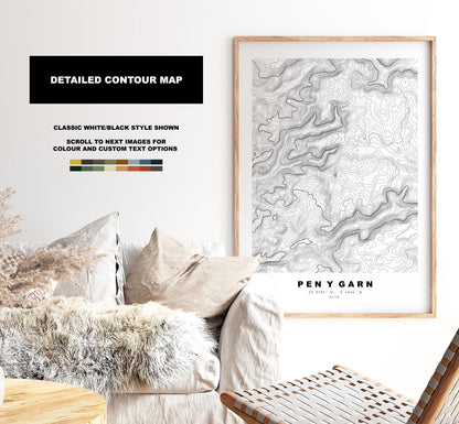 Pen y Garn Map Print - Contour Map - Pen y Garn Poster - Wales - Topographic Map - Print - Poster - Wall Art - Cambrian Mountains