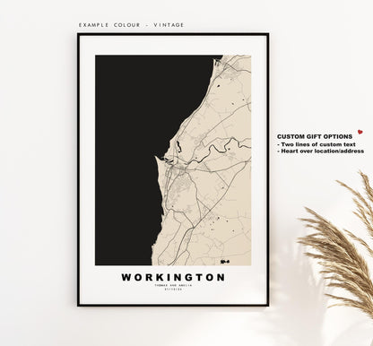 Workington Map Print - Minimalist City Map Poster - Map Art - UK - Workington Print - Workington, Cumbria - Different Colours Available