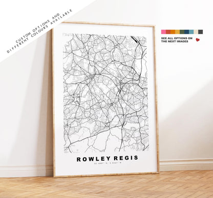 Rowley Regis Map Print - Minimalist City Map Poster - Map Art - UK - Rowley Regis Print - West Midlands - Different Colours Available