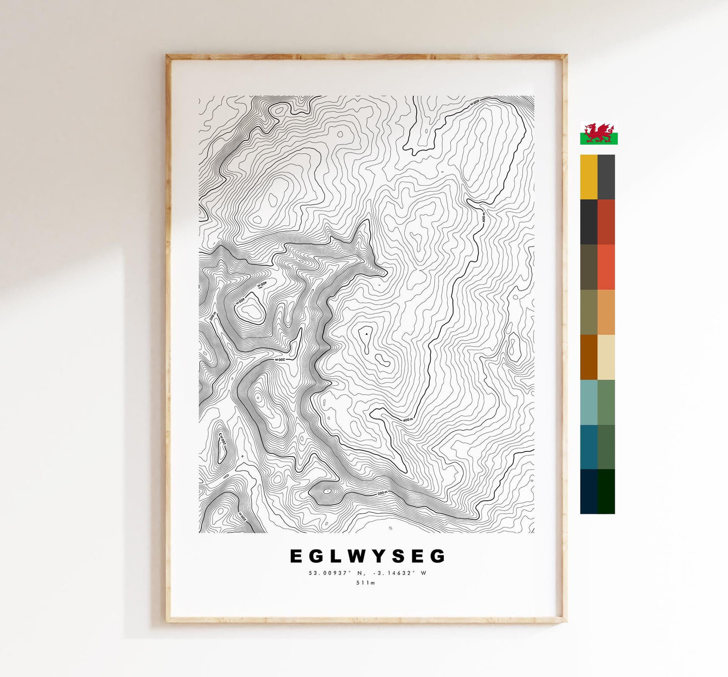 Eglwyseg Mountain Print - Contour Map - Eglwyseg - Wales - Topographic Map - Print - Poster - Wall Art - Eglwyseg Poster - Map - Topography