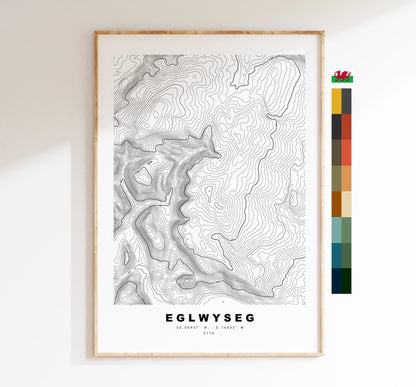 Eglwyseg Mountain Print - Contour Map - Eglwyseg - Wales - Topographic Map - Print - Poster - Wall Art - Eglwyseg Poster - Map - Topography