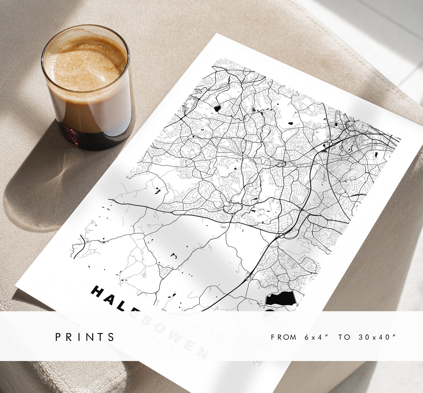 Halesowen Map Print - Minimalist City Map Poster - Map Art - UK - Halesowen Print - Halesowen Poster - Different Colours Available