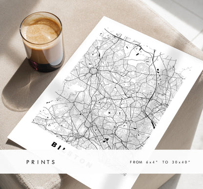 Bilston Map Print - Minimalist City Map Poster - Map Art - UK - Bilston Print - Bilston, West Midlands - Different Colours Available