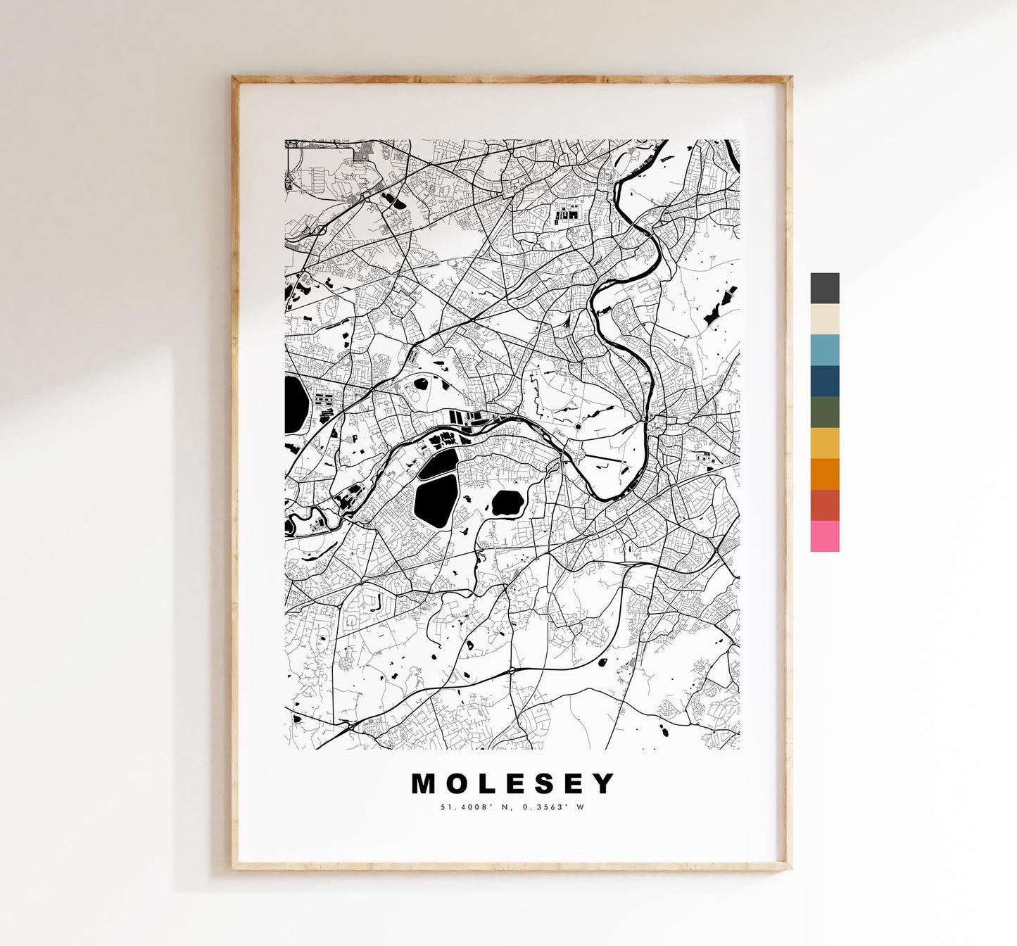 Molesey Map Print - Minimalist City Map Poster - Map Art - UK - Molesey Print - Molesey, Surrey - Different Colours Available