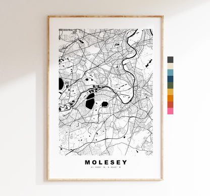 Molesey Map Print - Minimalist City Map Poster - Map Art - UK - Molesey Print - Molesey, Surrey - Different Colours Available
