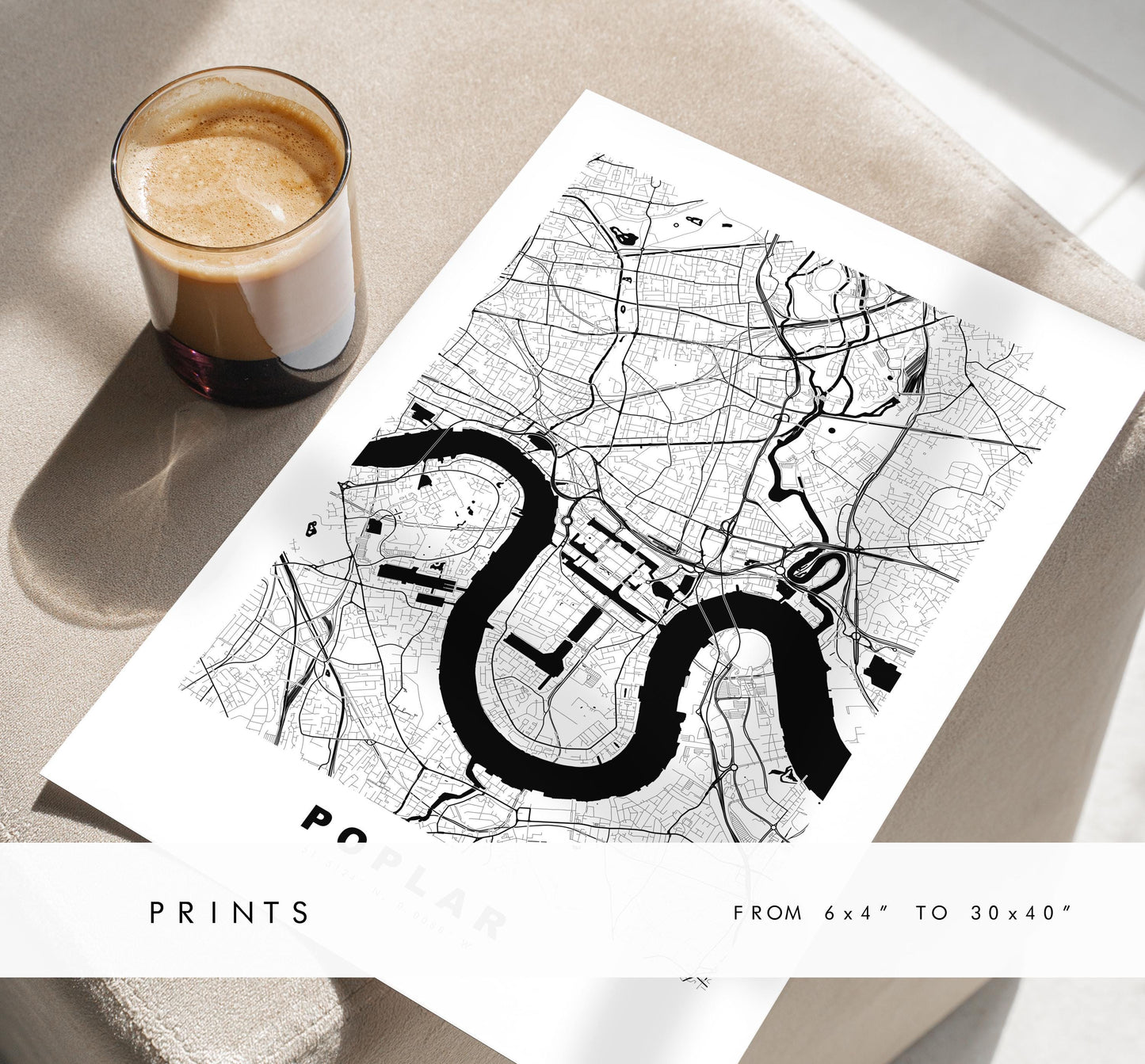 Poplar Map Print - Minimalist City Map Poster - Map Art - UK - Poplar Print - Poplar, London - Different Colours Available