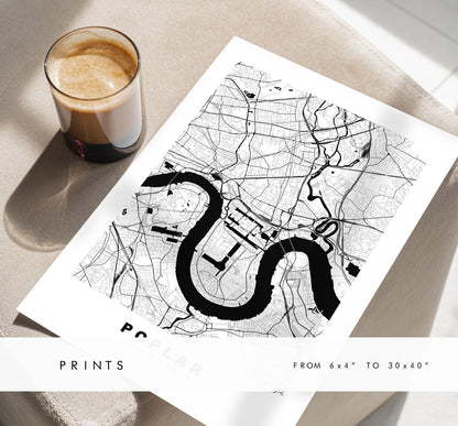 Poplar Map Print - Minimalist City Map Poster - Map Art - UK - Poplar Print - Poplar, London - Different Colours Available