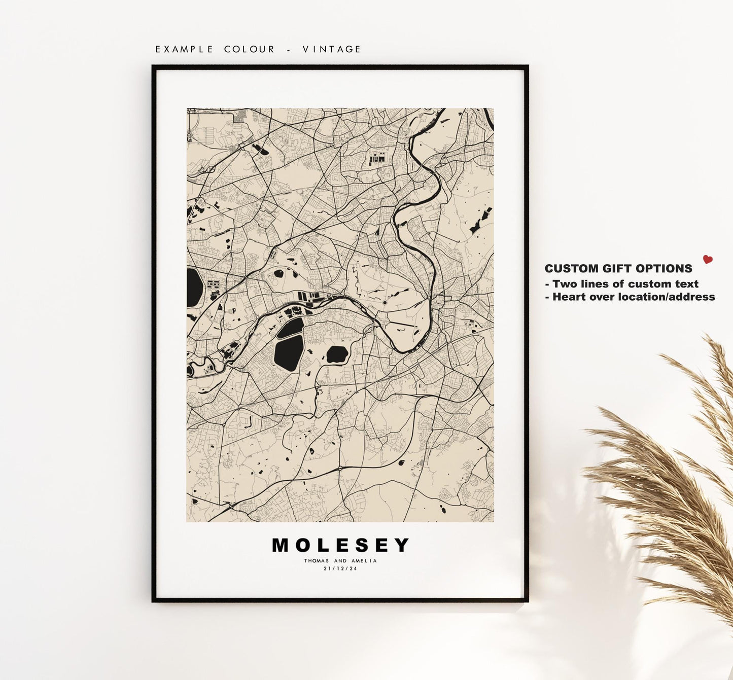 Molesey Map Print - Minimalist City Map Poster - Map Art - UK - Molesey Print - Molesey, Surrey - Different Colours Available