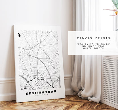 Kentish Town Map Print - Minimalist City Map Poster - Map Art - London, UK - Kentish Town Print - Poster - Different Colours Available