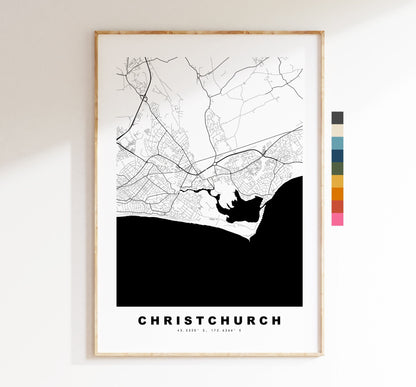 Christchurch Map Print - Minimalist City Map Poster - Map Art - UK - Christchurch Print - Christchurch Poster - Different Colours Available