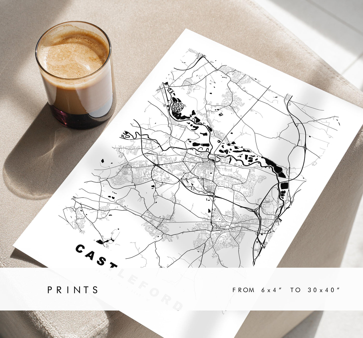 Castleford Map Print - Minimalist City Map Poster - Map Art - UK - Castleford Print - West Yorkshire - Different Colours Available