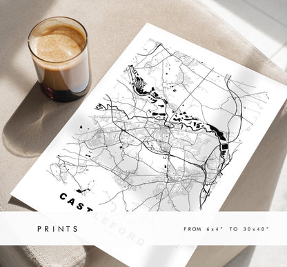 Castleford Map Print - Minimalist City Map Poster - Map Art - UK - Castleford Print - West Yorkshire - Different Colours Available