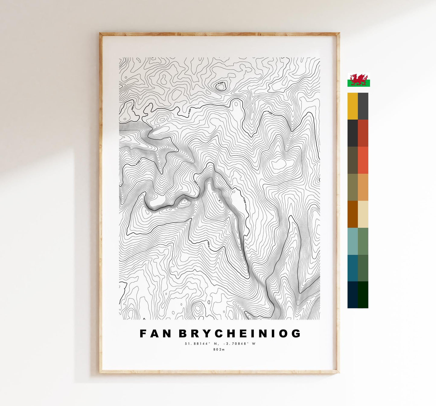Fan Brycheiniog Print - Contour Map - Poster - Wales - Topographic Map - Print - Poster - Wall Art - Fan Brycheiniog - Black Mountains