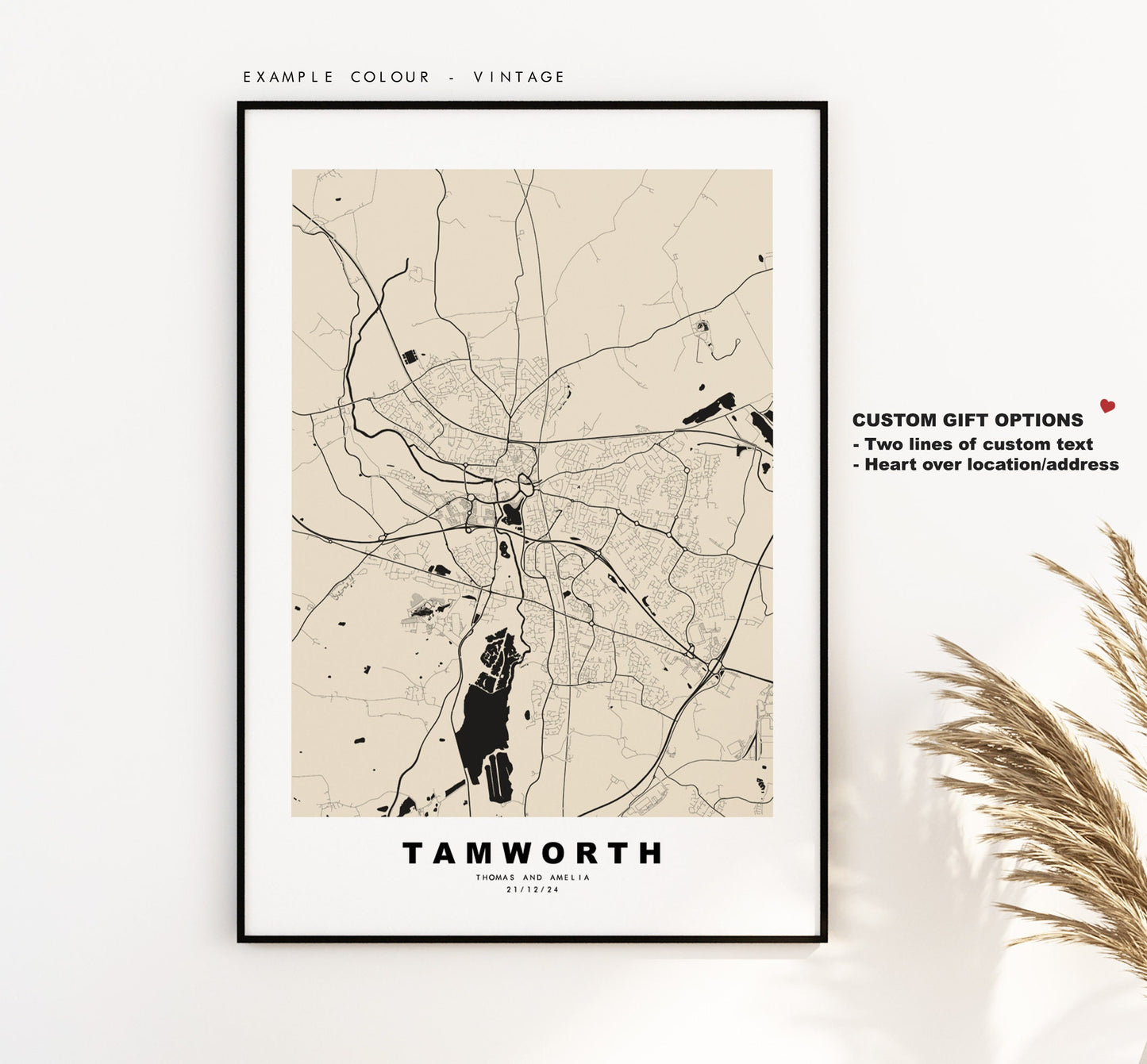 Tamworth Map Print - Minimalist City Map Poster - Map Art - UK - Tamworth Print - Tamworth Poster - Different Colours Available