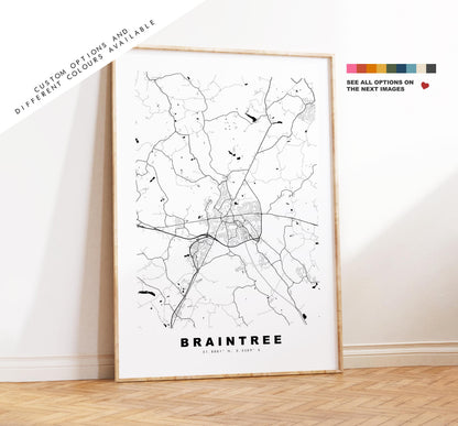 Braintree Map Print - Minimalist City Map Poster - Map Art - UK - Braintree Print - Braintree, Essex - Different Colours Available
