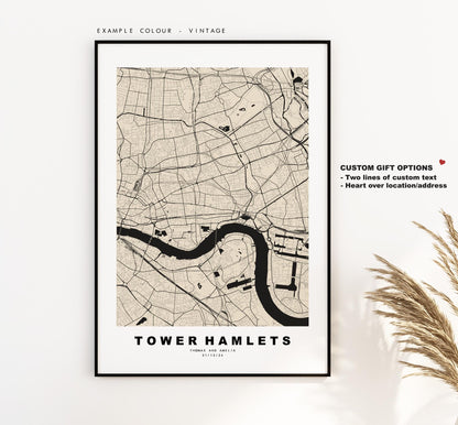 Tower Hamlets Map Print - Minimalist City Map Poster - Map Art - UK - Tower Hamlets Print - London - Different Colours Available