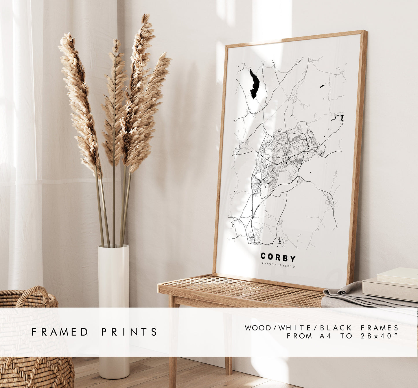 Corby Map Print - Minimalist City Map Poster - Map Art - UK - Corby Print - Corby Poster - Different Colours Available