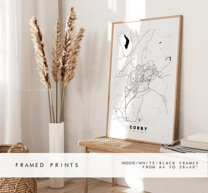 Corby Map Print - Minimalist City Map Poster - Map Art - UK - Corby Print - Corby Poster - Different Colours Available