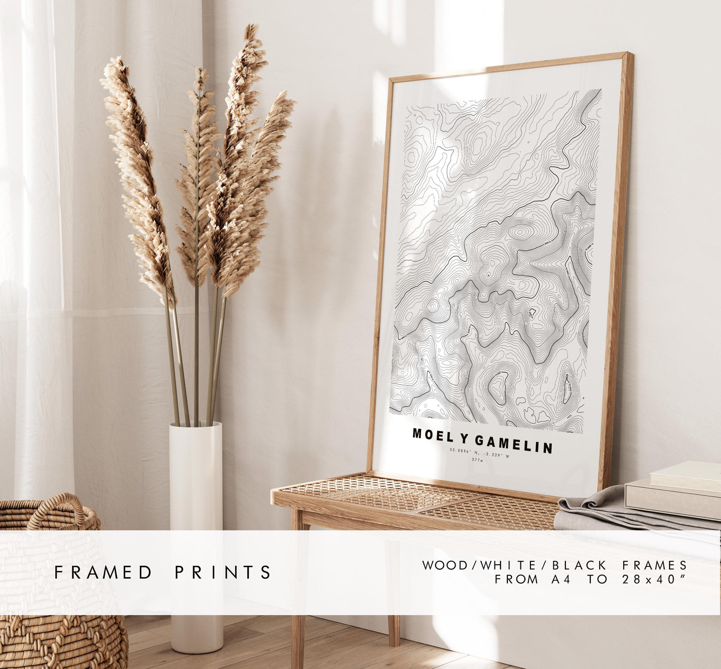 Moel y Gamelin Print - Contour Map - Clwydian Hills - Wales - Topographic Map - Print - Poster - Wall Art - Moel y Gamelin - Llantysilio