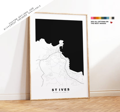 St Ives Map Print - Minimalist City Map Poster - Map Art - UK - St Ives Print - St Ives Poster - Different Colours Available