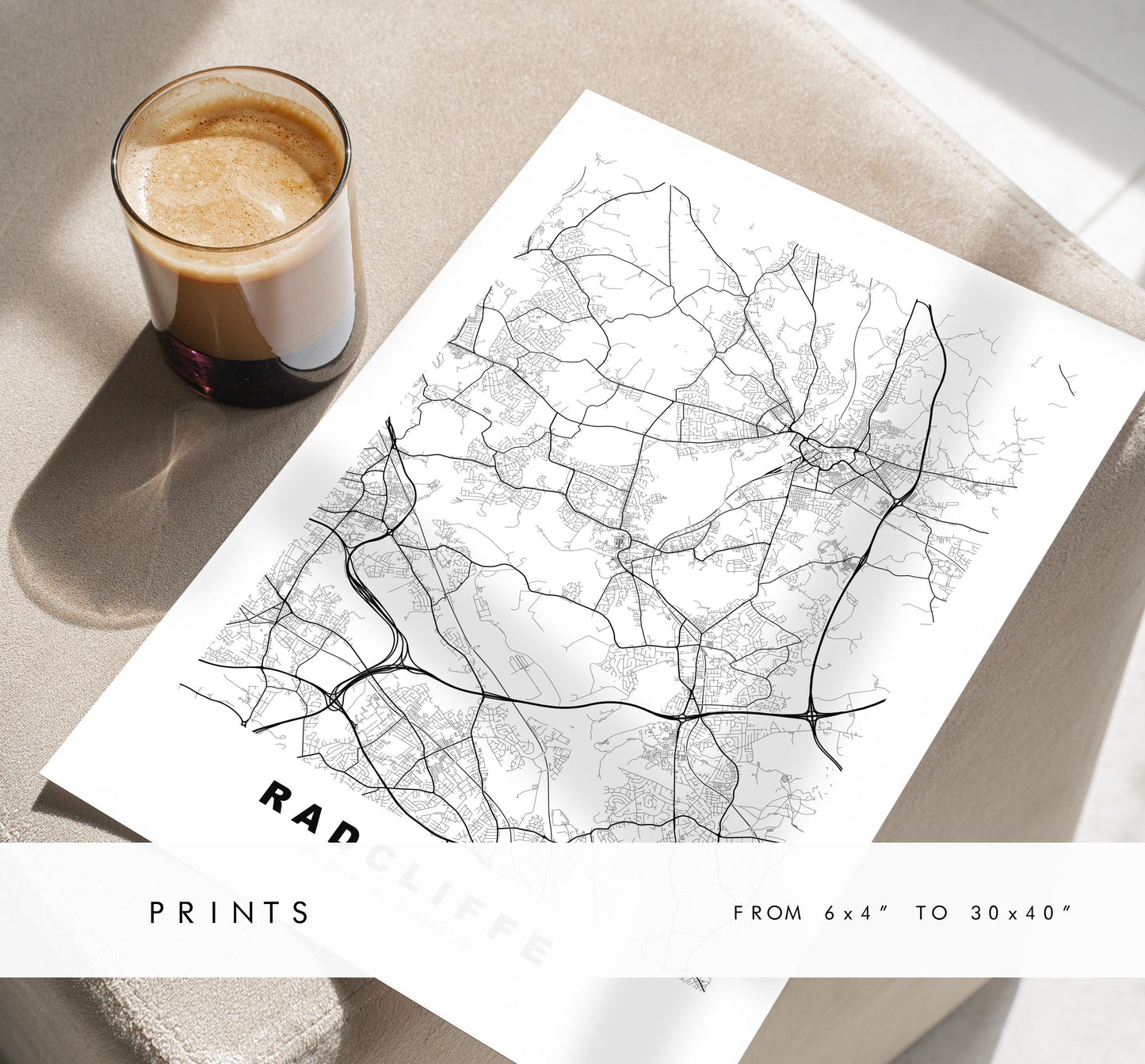 Radcliffe Map Print - Minimalist City Map Poster - Map Art - UK - Radcliffe Print - Radcliffe, Manchester - Different Colours Available