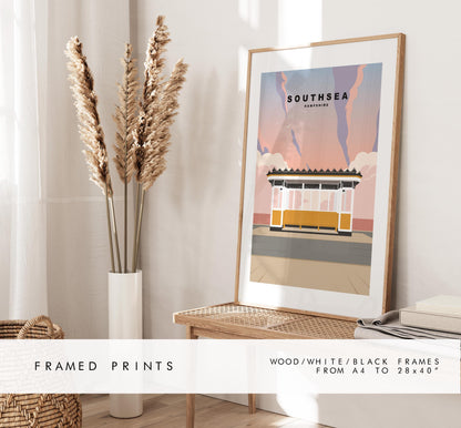 Southsea Travel Poster (Sunset) - Wall Art Print - Southsea and Portsmouth Travel Posters - Minimalist Retro Style - Prints or Framed Prints
