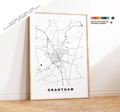Grantham Map Print - Minimalist City Map Poster - Map Art - UK - Grantham Print - Grantham, Lincolnshire - Different Colours Available