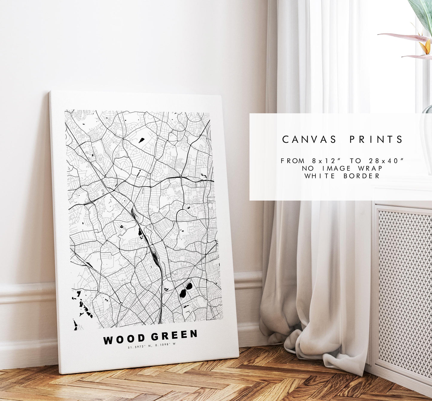 Wood Green Map Print - Minimalist City Map Poster - Map Art - UK - Wood Green Print - Wood Green, London - Different Colours Available