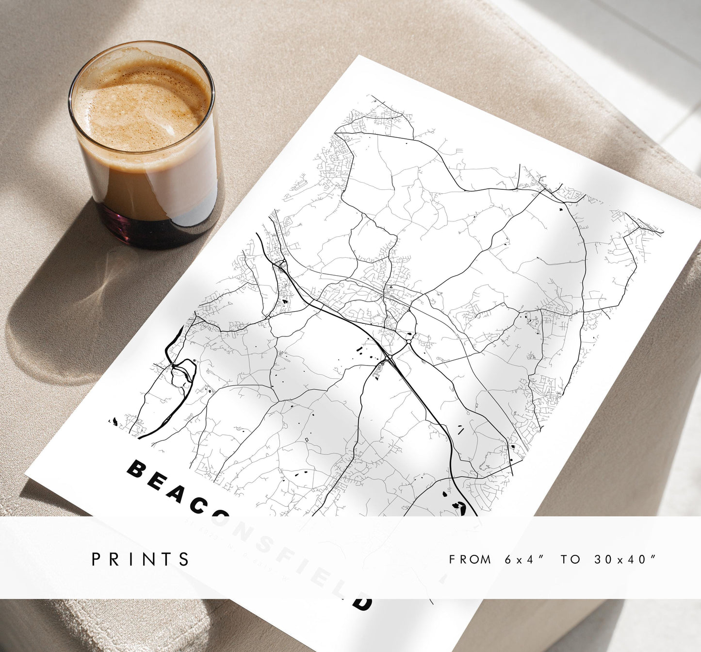 Beaconsfield Map Print - Minimalist City Map Poster - Map Art - UK - Beaconsfield Print -Buckinghamshire - Different Colours Available