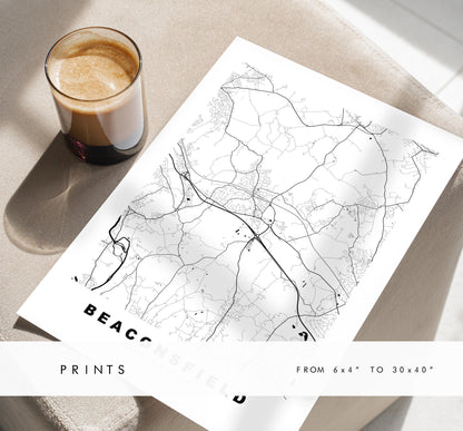 Beaconsfield Map Print - Minimalist City Map Poster - Map Art - UK - Beaconsfield Print -Buckinghamshire - Different Colours Available