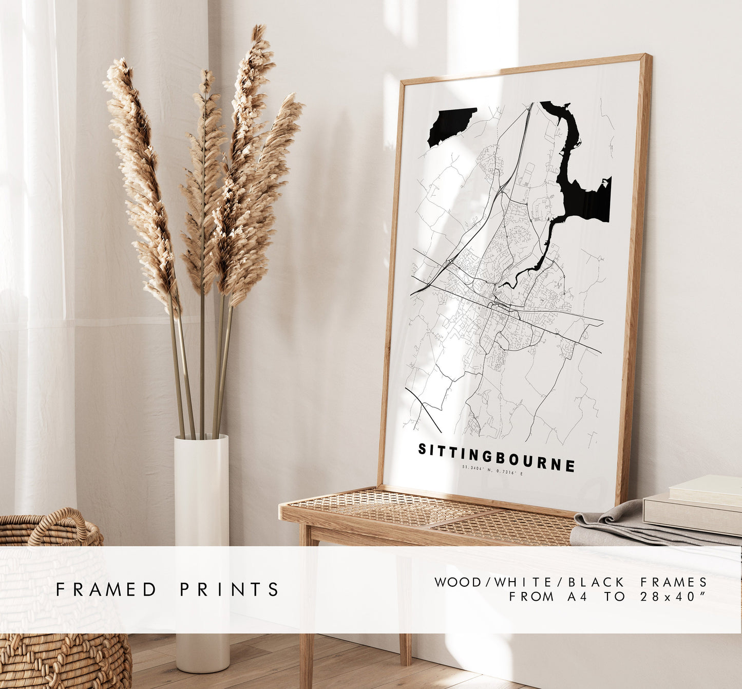 Sittingbourne Map Print - Minimalist City Map Poster - Map Art - UK - Sittingbourne Print - Poster - Different Colours Available