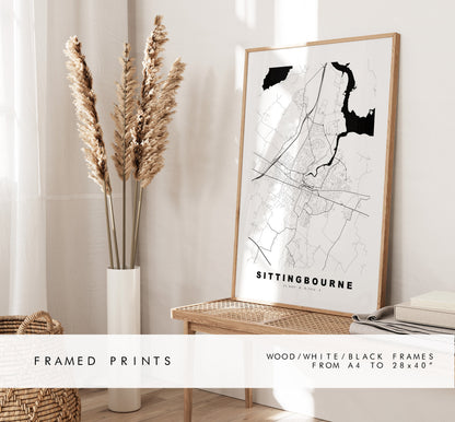 Sittingbourne Map Print - Minimalist City Map Poster - Map Art - UK - Sittingbourne Print - Poster - Different Colours Available