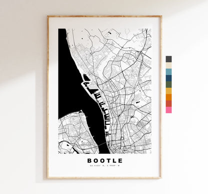 Bootle Map Print - Minimalist City Map Poster - Map Art - UK - Bootle Print - Bootle Poster - Different Colours Available