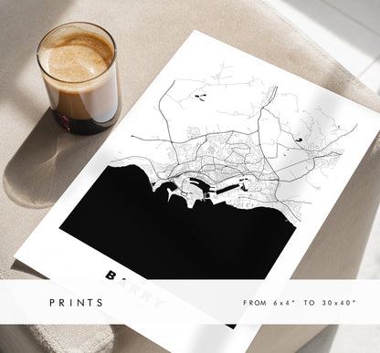 Barry Map Print - Minimalist City Map Poster - Map Art - Wales - UK - Barry Print - Barry Poster - Different Colours Available