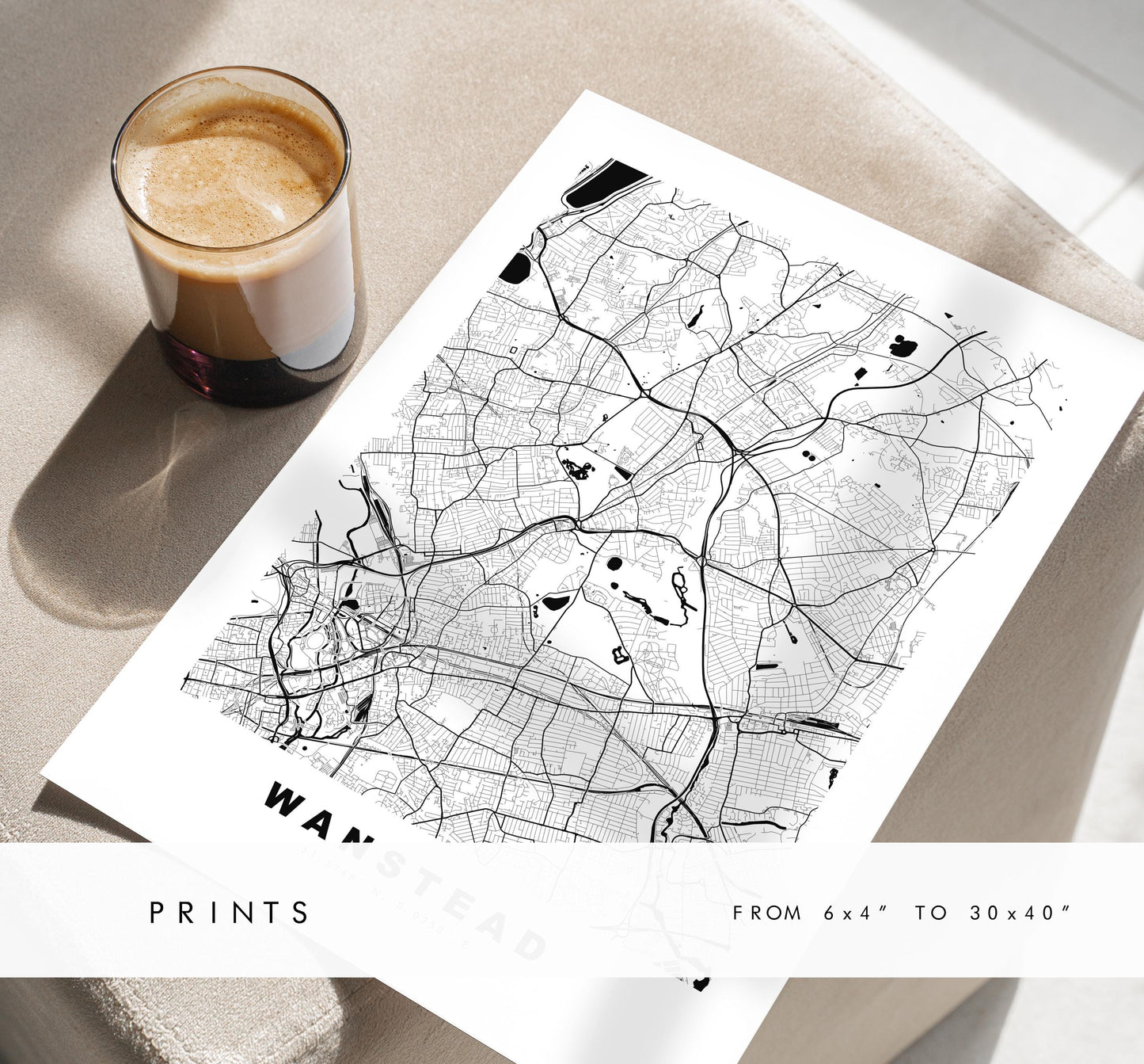 Wanstead Map Print - Minimalist City Map Poster - Map Art - UK - Wanstead Print - Wanstead, London - Different Colours Available