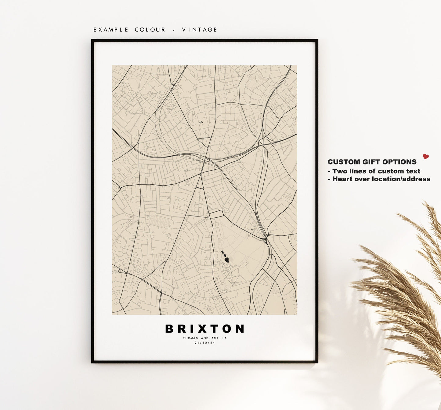 Brixton Map Print - Minimalist City Map Poster - Map Art - London, UK - Brixton Print - Brixton Poster - Different Colours Available