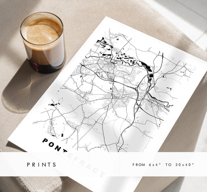 Pontefract Map Print - Minimalist City Map Poster - Map Art - UK - Pontefract Print - Pontefract, Yorkshire - Different Colours Available
