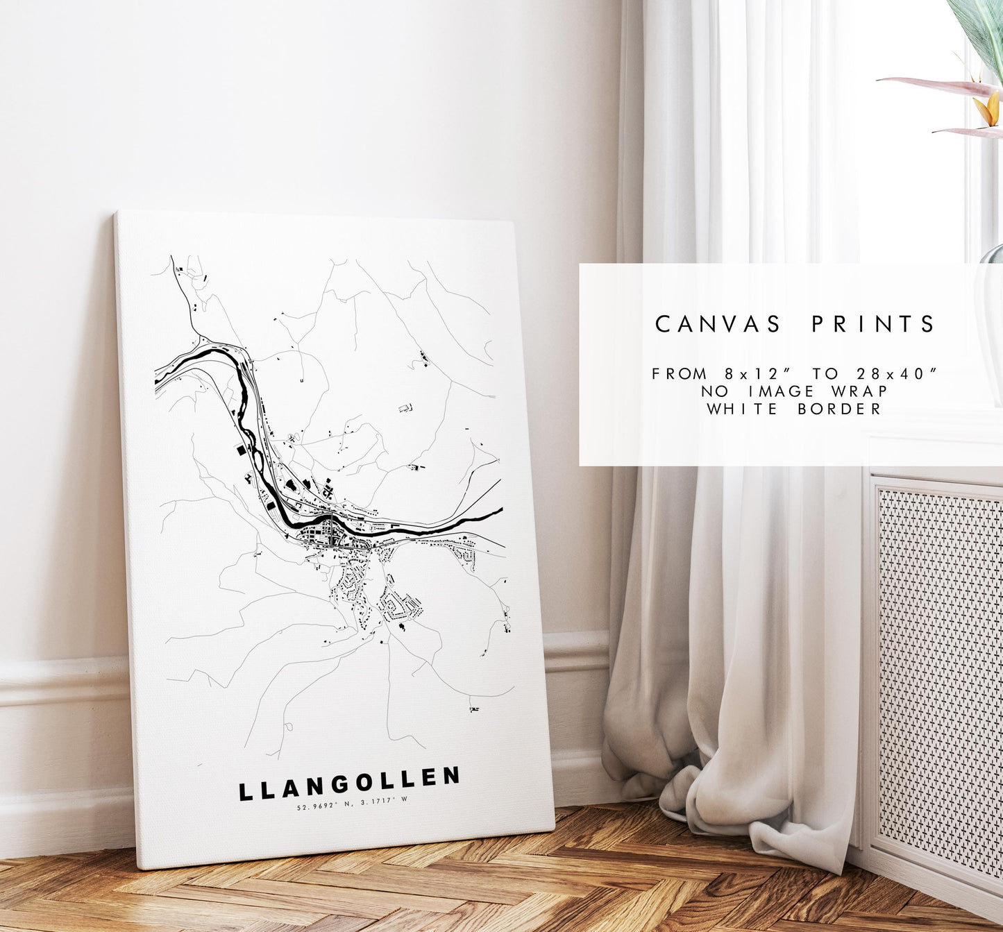 Llangollen Map Print - Minimalist City Map Poster - Map Art - Wales - UK - Llangollen Print - Llangollen Poster - Different Colours Available
