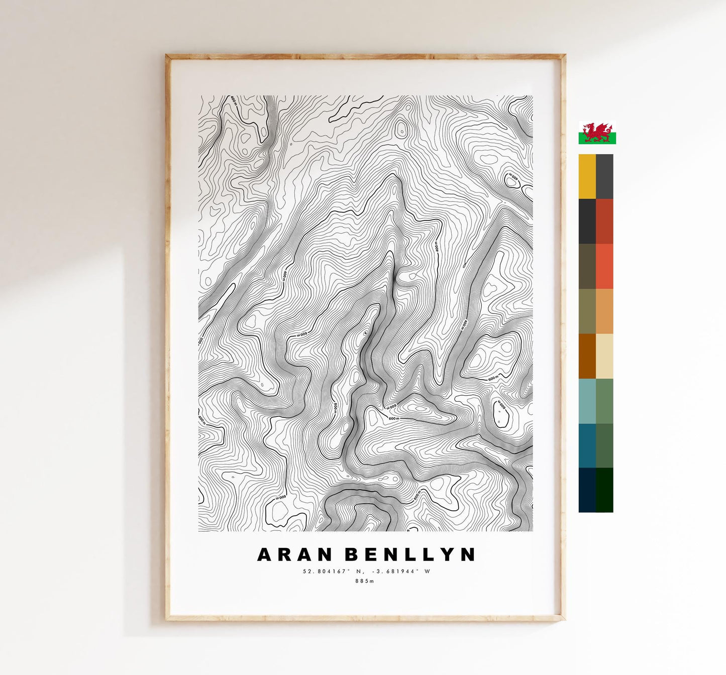 Aran Benllyn Print - Contour Map - Snowdonia - Wales - Topographic Map - Print - Poster - Wall Art -  Aran Benllyn Poster - Gift