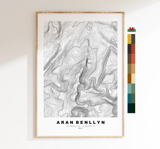 Aran Benllyn Print - Contour Map - Snowdonia - Wales - Topographic Map - Print - Poster - Wall Art -  Aran Benllyn Poster - Gift