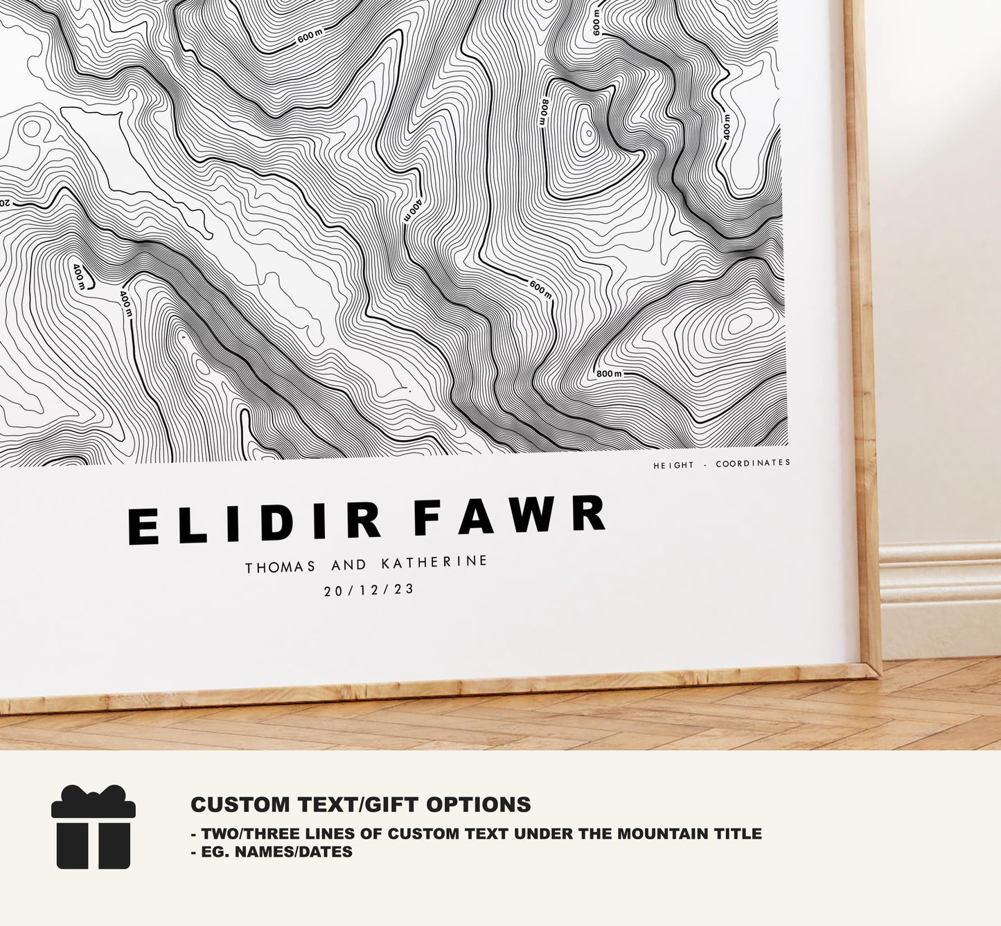 Elidir Fawr Print - Contour Map - Snowdonia - Wales - Topographic Map - Print - Poster - Wall Art - Elidir Fawr Poster - Glyderau Range