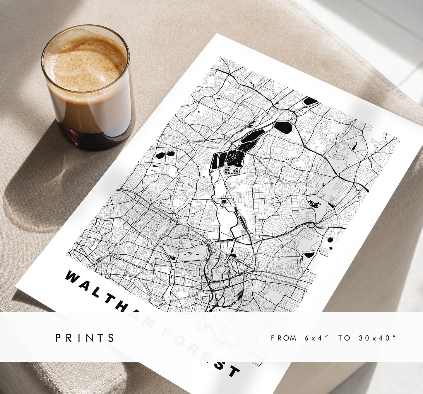 Waltham Forest Map Print - Minimalist City Map Poster - Map Art - UK - Waltham Forest Print - London - Different Colours Available